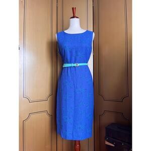 Vintage summer dress in blue with flowers and sleeveless, size L